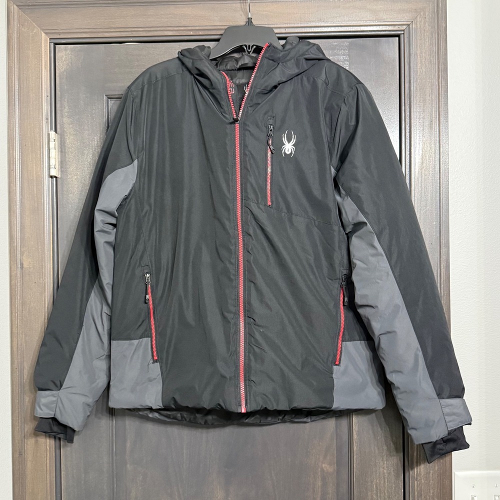 Spyder Men's city to Slope Ski Jacket Black Gray Red Full Zip Hooded M